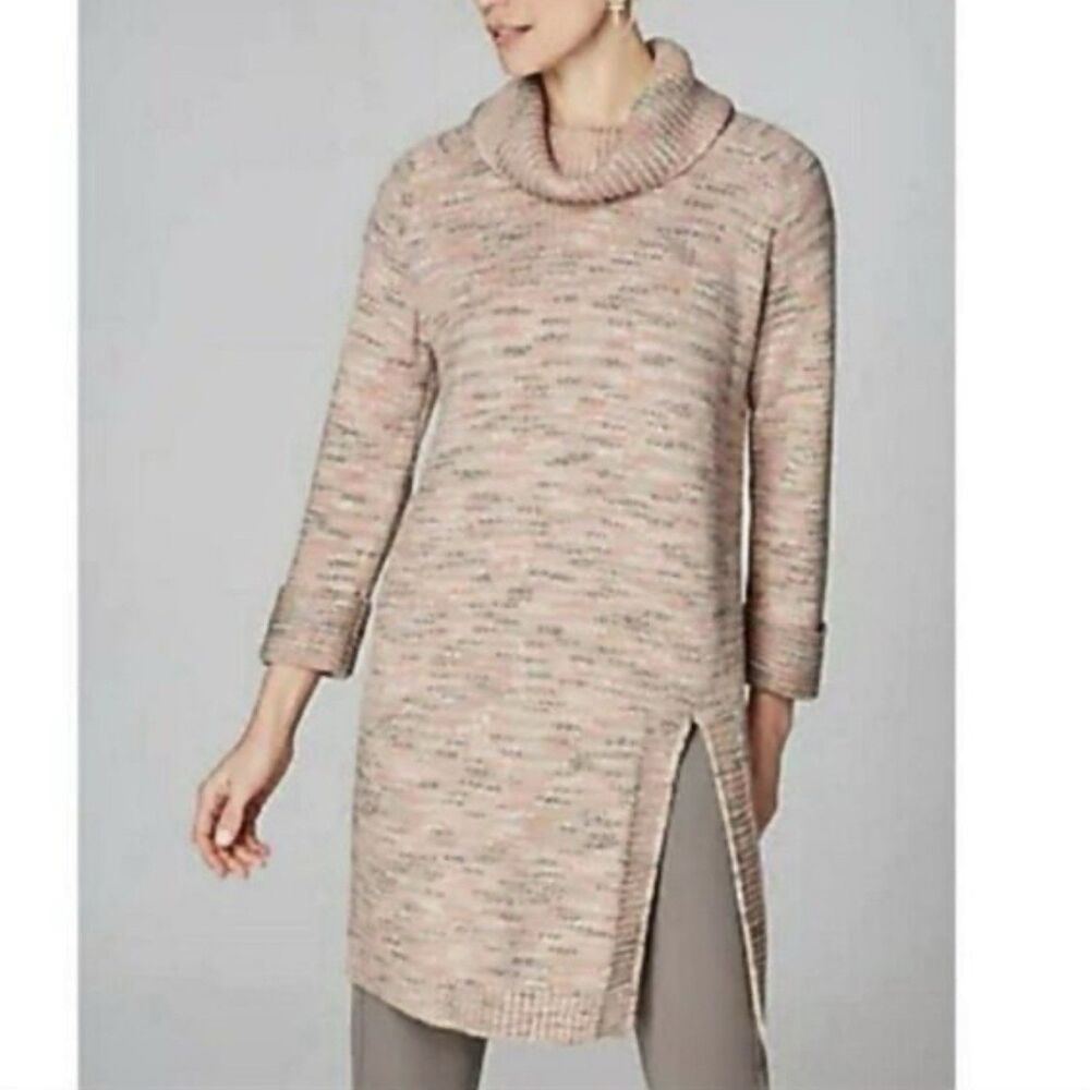 Purejill J Jill Sweater Tunic Dress Womens Size S Cowl Neck Slit 3/4 Sleeve